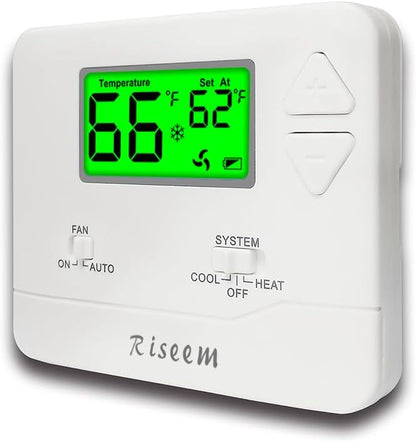 NonProgrammable Thermostat for House, Single-Stage Systems,Digital Energy-Saving Thermostat,1 Heat/1 Cool, Easy DIY Install，Green Backlight