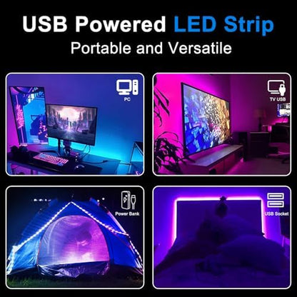 CHARKEE 50ft LED Lights USB-Powered, RGB Strip Lighting for Bedroom/TV Backlight/Gaming Lighting, Color Changing Bluetooth Led Lights with Smart App Control, Music Sync Sound Reaction