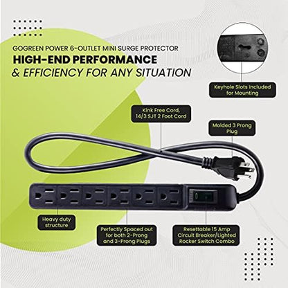 Go Green Power Inc. GG-16103MINBK 6 Outlet Surge Protector, Black