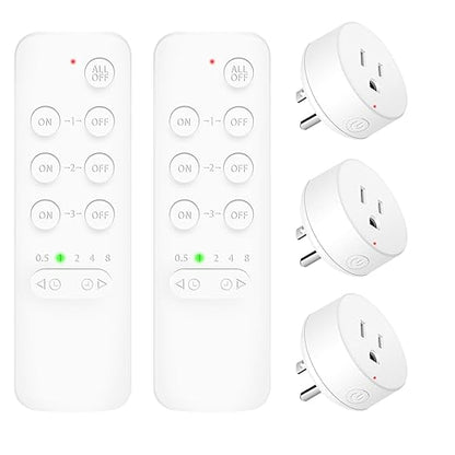 Remote Control Electrical Outlets, Nineleaf Expandable Wireless Outlet Switch with Countdown Timer, 15A/1500W, 500 Ft Range,for Lights, Fans, Christmas Lights, Small Appliance(2 Remotes+3 Plugs)