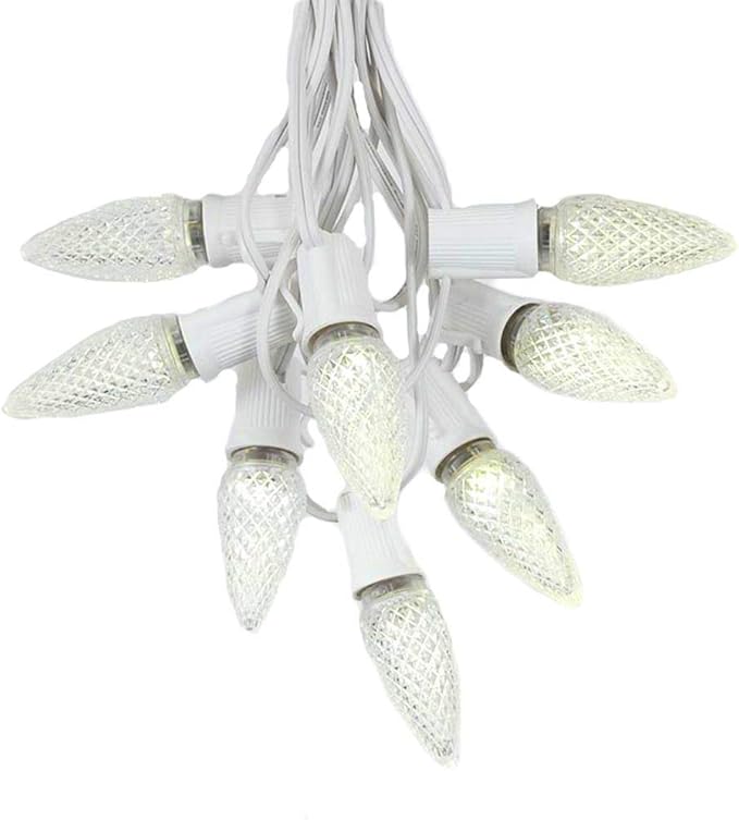 Novelty Lights 25 Foot C9 LED Outdoor Lighting Patio Christmas String Light Set, Warm White, White Wire, 25 Bulbs