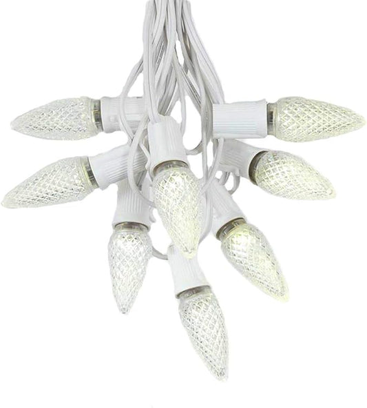 Novelty Lights 25 Foot C9 LED Outdoor Lighting Patio Christmas String Light Set, Warm White, White Wire, 25 Bulbs