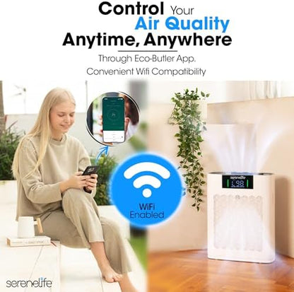 SereneLife Air Purifier for Home - Smart Room Air Purifier with Sleep and Automatic Modes, WiFi and App Control, Ultra Quiet, Removes Dust, Pet Hair and Odor for Large Rooms up to 1,076 Sq Ft (White)