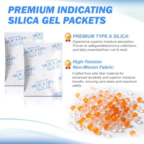20g (60 Pack) Color Changing Silica Gel Packets, Desiccant Packs