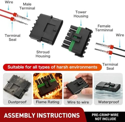 Nilight 78PCS 3 Kits 6 Pin Waterproof Automotive Electrical Connector Kit