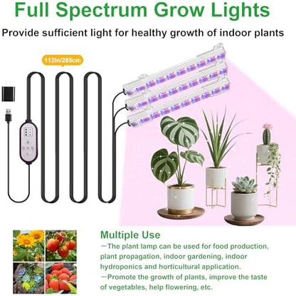 7.8'' 3 Head LED Grow Light Strips, Grow Lamps for Indoor Plants Full Spectrum, Plant Light with 4/8/12H Timer, 10 Dimmable Levels for Seedling Succulent,Best Match for Plant Shelf