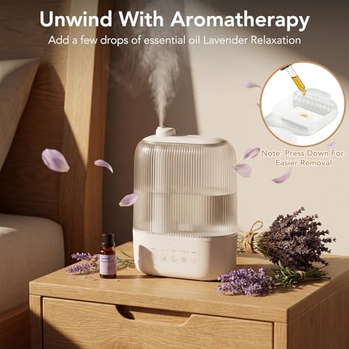 Electactic 3L Top Fill Humidifier, Essential Oil Diffuser & Cool Mist Humidifiers, Smart Humidity Control, Quiet Ultrasonic, 360° Nozzle, 7-Color Light for Bedroom, Home Office