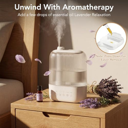 Electactic 3L Top Fill Humidifier, Essential Oil Diffuser & Cool Mist Humidifiers, Smart Humidity Control, Quiet Ultrasonic, 360° Nozzle, 7-Color Light for Bedroom, Home Office