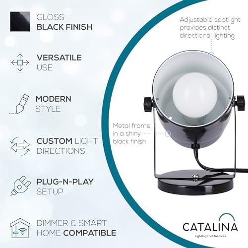 Catalina Lighting 24291-000 Multipurpose Spotlight Accent Lamp, Desk or Wall Mount Lamp for Office, Living Room, Dorm or Bedroom, Smart Home Compatible, Bulb Not Included, 7.5", Metallic Black