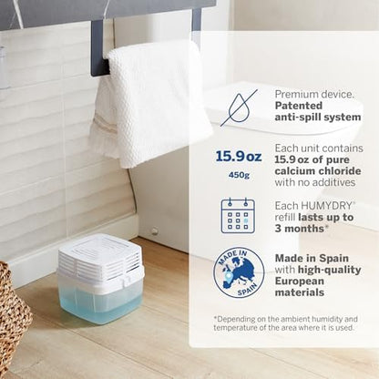 HUMYDRY Moisture Absorber Dehumidifier with 3 Refills 15.9oz Premium Device