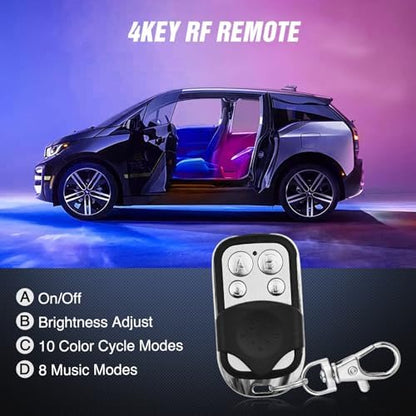 Nilight 4PCS Interior Car Strip Lights Cigarette Lighter Dream Color RGB-IC 12V DC with App Remote Control Multicolor Under Car Dash Lighting 2 Lines Design Music Sync Mode for Cars Truck ATV UTV