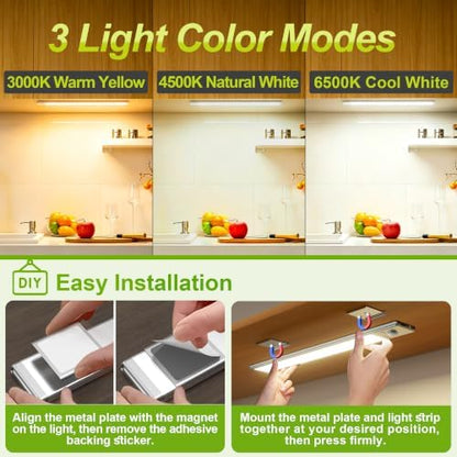 2 Pack Under Cabinet Lighting, 12in Rechargeable Motion Sensor Light Indoor