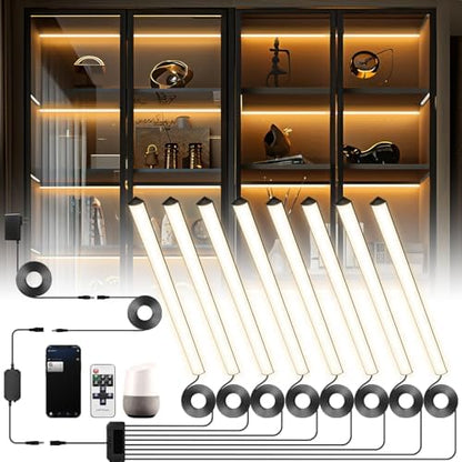 Black Shelf Lights, LED Bookcase Lighting Compatible with Alexa, WiFi Dimmable 2700K Under Shelf Lighting for Bookshelf, Display Case, Cabinets with App, Remote, Memory Function (8Pack 12In)