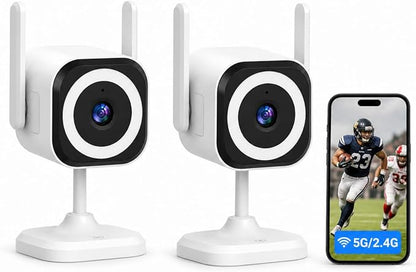 Cameras for Home Security Indoor Outdoor, Plug-in 2K Security Camera with Dual Antenna 5G/2.4G WiFi, 4X Zoom, Color Night Vision, Motion Detection, 2-Way Audio, Siren, IP66, SD/Cloud(2Pcs)