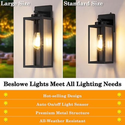 BesLowe 15" Large Upgraded Dusk to Dawn Outdoor Wall Lights, Matte Black