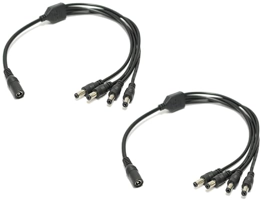 SOLTECH [2-Pack] 4Way DC Power Supply Splitter for Security Cameras 1 Female to 4 Male 5.5 * 2.1mm 4 Channel Y Adaptor for 12V CCTV Surveillance Cameras