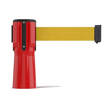 Trafford Industrial 11 ft Cone-Mounted Retractable Belt Barrier Red Case with Yellow Belt