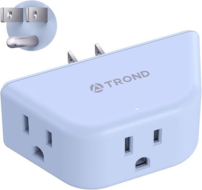 TROND Outlet Extender, 3 Way Angled Wall Plug Splitter, Blue | 3-Prong Grounded Outlet Adapter, Cruise Essentials, Compact and Practical Plug Expander for Home Decoration Travel Essentials