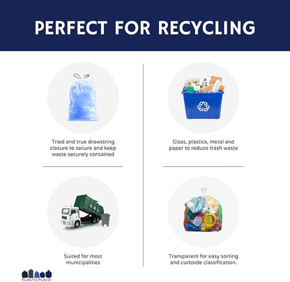 Plasticplace Custom Fit Trash Bags, Compatible with simplehuman Code H (200 Count) Tinted Blue Drawstring Garbage Liners 8-9 Gallon / 30-35 Liters, 18.5" x 28"