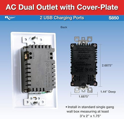 Ac Dual Outlet W/Cover & 2 USB Cha