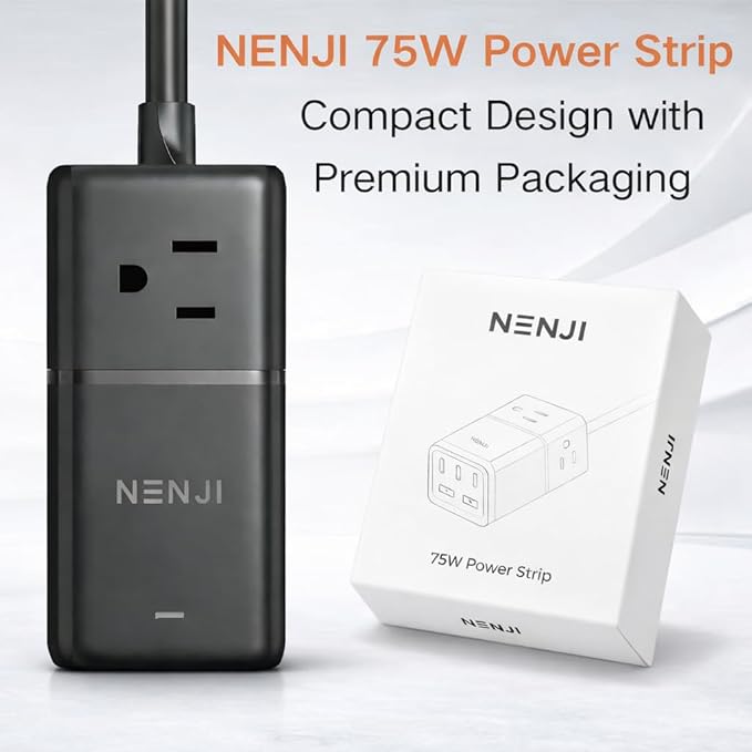NENJI 75W GaN USB C Charger Station, Super Fast Charging 8-in-1 Power Strip with 5 USB & 3 AC Ports, Smart Charging, PD Charger for iPhone, Samsung, iPad, MacBook – Desktop & Travel-Friendly – Black