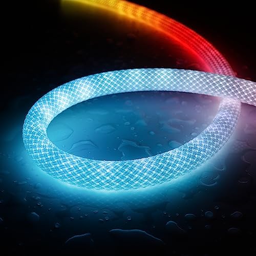 3.2FT WS2811 WS2812B 360 Degree Round Reticulate Pattern Neon LED Strip 50Leds/m Smart RGB+IC Flexible Silicon Dream Color Rope Light Tape DC5V(No Adapter or Controller)