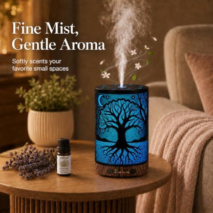 Essential Oil Diffuser, 120 ml Aromatherapy Diffuser with 7 Color Lights, Auto Shut-Off and 4 Timer Settings, Ultrasonic Cool Mist Diffuser for Home Room Office (Moonlit Tree)