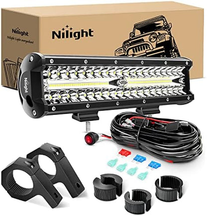 Nilight 12 Inch 300W LED Light Bar Triple Row Flood Spot Combo, Aluminum Housing, IP67 Waterproof, 30000LM, 2 Years Warranty