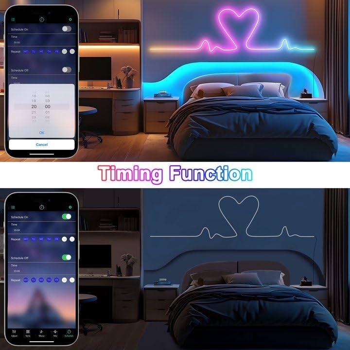 Cozylady ozylady RGB Neon Light LED Rope Light (6M/20Ft) 6M RGB Neon LED Rope Light,20ft Waterproof Bluetooth APP Remote Control Music Sync Strip,24V Flexible DIY Silicone Light for Bedroom Home