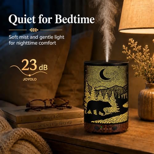 Essential Oil Diffuser 120ML Metal Aromatherapy Diffuser with Timer, Cool Mist Humidifier with Auto Shut-Off & 7 Color Lights for Home Office Spa(Wild Bear)