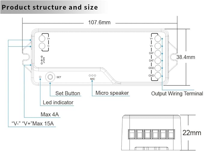 DR03W RGB SPI SMD COB 3PIN Addressable LED Strip 2.4GHz Tuya WiFi Controller, Support Alexa Google Home Smartphone APP Control Compatible with WR01RF RC03RFB RC04RFB RC05RFB RGB Remote