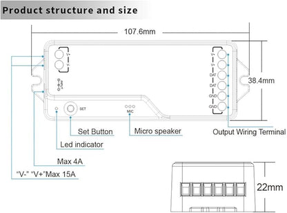 DR03W RGB SPI SMD COB 3PIN Addressable LED Strip 2.4GHz Tuya WiFi Controller, Support Alexa Google Home Smartphone APP Control Compatible with WR01RF RC03RFB RC04RFB RC05RFB RGB Remote