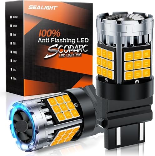 SEALIGHT Turn Signal Bulb, 3157A 3156 LED Bulbs Amber, 600% Super Bright High Power Canbus Error Free Anti Hyper Flash, 3457NA 4057 4157 for Front Rear Turn Signal Light, Blinker Marker Lights, 2 Pcs