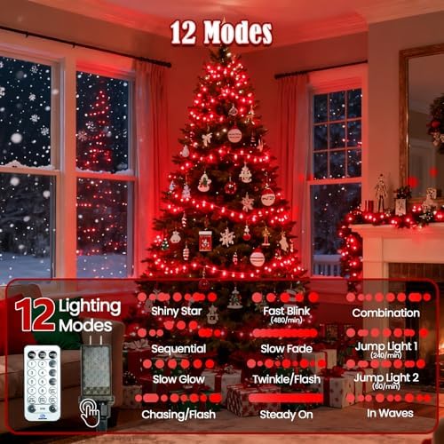 BHCLIGHT Voice Control 88 Ft 240 LED Smart String Lights with Remote, Red
