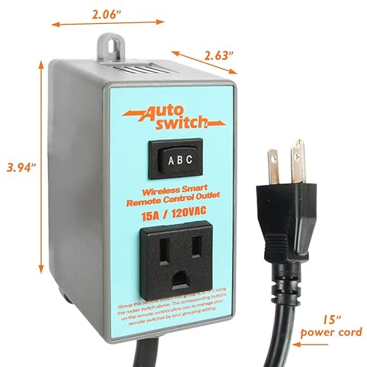 O'SKOOL Remote Control Wireless Electrical Outlet Switch, 433M Transmitter 120V Plug (Battery Included), PTA021