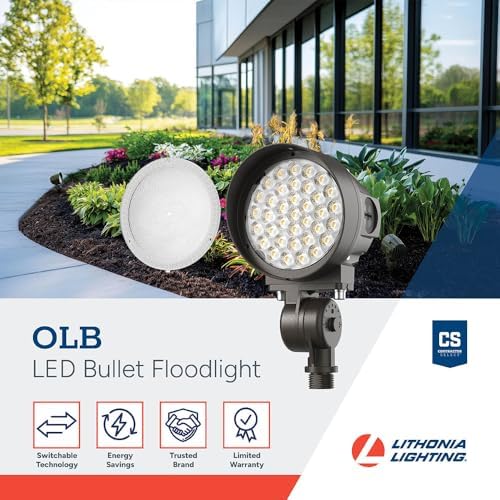 Lithonia Lighting 36-in-1 OLB LED Floodlight Outdoor Light Fixture, Waterproof LED Outdoor Lights, Adjustable Brightness, Warm/Cool/Daylight Options, Switchable Beam Spread, Dusk to Dawn Sensor