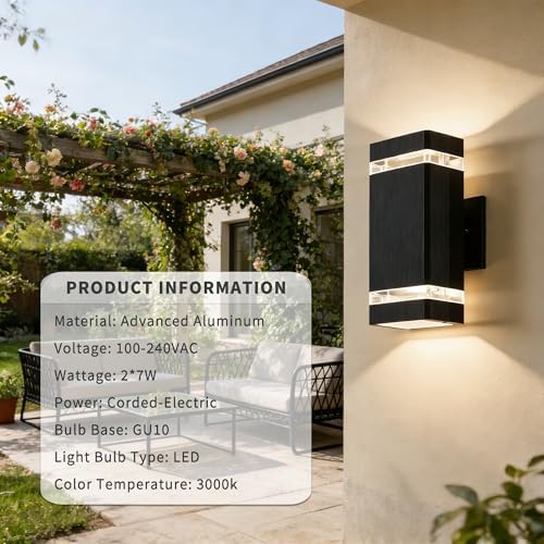 JYV Square Dusk to Dawn Outdoor Wall Lights, Up and Down, Black 4 Pack