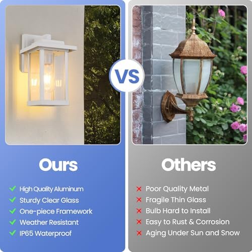 2 Pack Outdoor Wall Sconce White Exterior Wall Lights in Clear Glass