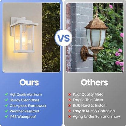 2 Pack Outdoor Wall Sconce White Exterior Wall Lights in Clear Glass