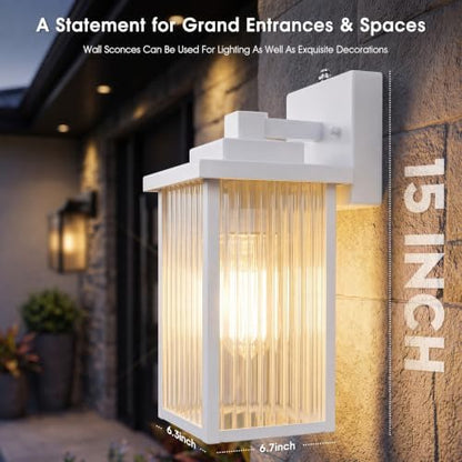 15-Inch Dusk to Dawn Outdoor Wall Light, White Porch Light All-Metal