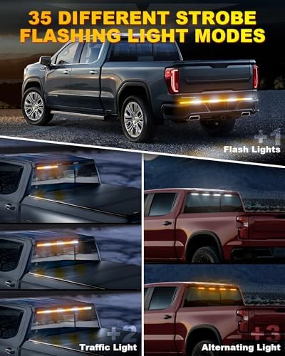 LUMENIX 49" Inch Strobe Light Strips, Back Window | Tailgate White Amber Warning Emergency Flashing Safety Double Row LED Strip Flexible Lights Bar w/Controller for Tow Work Trucks Vehicles SUV - 1PC