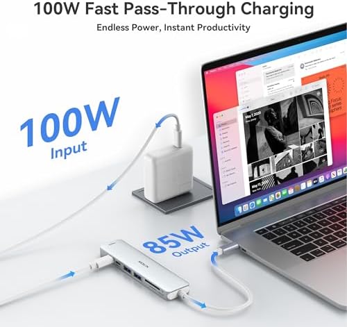 MOKiN 7 in 1 USB C Dongle with HDMI, microSD/SD Card Reader, Data Port, 100W PD, 2 USB 3.0 for MacBook Pro/Air, Dell XPS, Lenovo Thinkpad