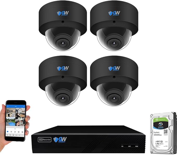 GW Security 8 Channel 12MP NVR UltraHD 4K Face Recognition/Human/Cars Detection PoE Security Camera System with 4 x 8MP Waterproof Microphone 130° Wide Angle Outdoor Indoor Dome Cameras (Black)