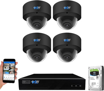 GW Security 8 Channel 12MP NVR UltraHD 4K Face Recognition/Human/Cars Detection PoE Security Camera System with 4 x 8MP Waterproof Microphone 130° Wide Angle Outdoor Indoor Dome Cameras (Black)