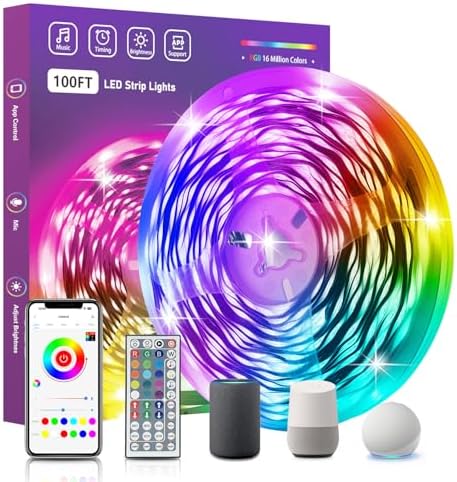 FONEWE Smart WiFi LED Lights 100 ft Remote Control Through APP Led Strip Lights Supports Alexa and Google Assistant Timing Function RGB Color Changing LED Lights for Bedroom and Party