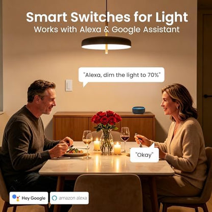 GHome Smart Dual Dimmer Light Switch, 2 in 1 Single Pole Smart Dimmer Switch Works with Alexa & Google Home, WiFi 2.4Ghz, Stepless Dimming, Voice Control, Remote Control, Schedule & Timer, FCC Listed