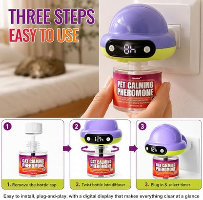 Petstoral Cat Calming Pheromone Diffuser with 3 Refills, Smart Cat Calming Diffuser with 4/8/12/24-Hour Timer, Daily Auto-On, Helps Reduce Anxiety, Spraying & Scratching