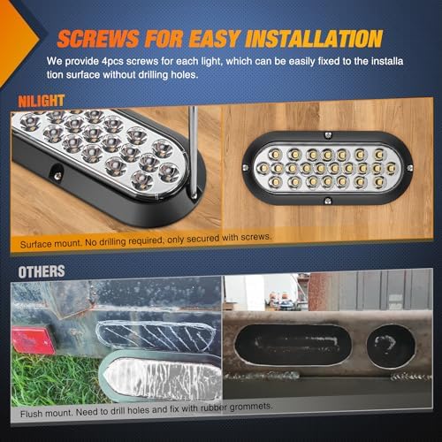 Nilight 6" Oval Tail Light 2PCS White 24LED Back Up Reverse Lights