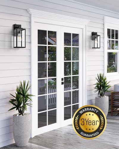 VIANIS Large Black Outdoor Wall Lights with Dusk to Dawn Sensor, Waterproof