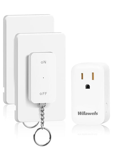 Remote Control Outlet with Two Switches, WILAWELS Wireless Light Switch with Magnetic Base, On Off Remote Outlet Switch, 100ft RF Range, 15A/1875W, Pre-Programmed, FCC Listed W10RC2106